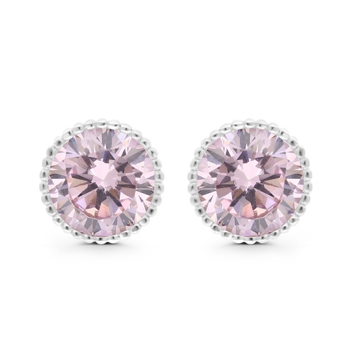 [EAR01PIK00000C061] Sterling Silver 925 Earring Rhodium Plated Embedded With Pink Zircon