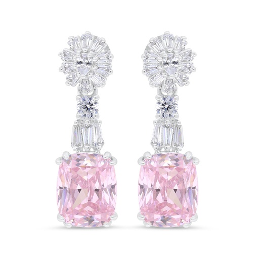 [EAR01PIK00WCZC038] Sterling Silver 925 Earring Rhodium Plated Embedded With Pink Zircon And White CZ