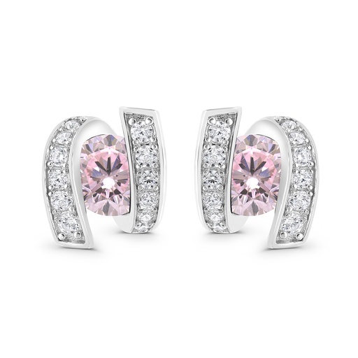 [EAR01PIK00WCZC039] Sterling Silver 925 Earring Rhodium Plated Embedded With Pink Zircon And White CZ