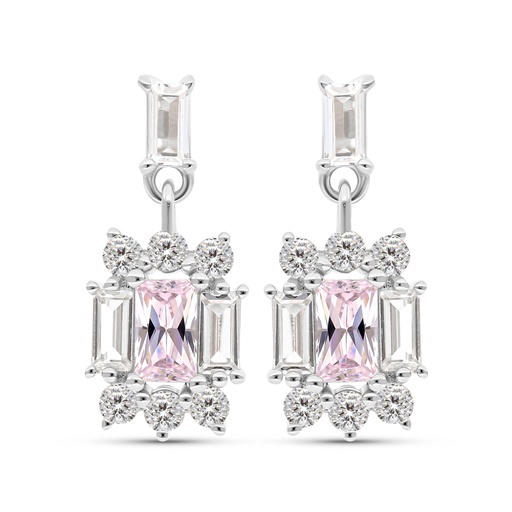 [EAR01PIK00WCZC044] Sterling Silver 925 Earring Rhodium Plated Embedded With Pink Zircon And White CZ