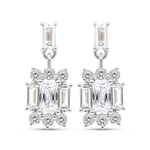 [EAR01WCZ00000C044] Sterling Silver 925 Earring Rhodium Plated Embedded With White CZ