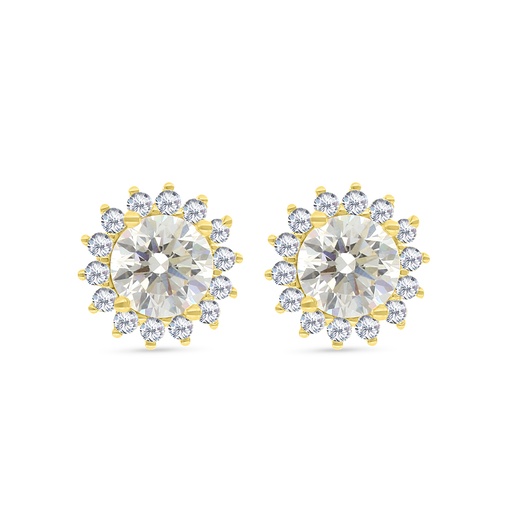 [EAR02CIT00WCZC037] Sterling Silver 925 Earring Gold Plated Embedded With Yellow Zircon And White CZ