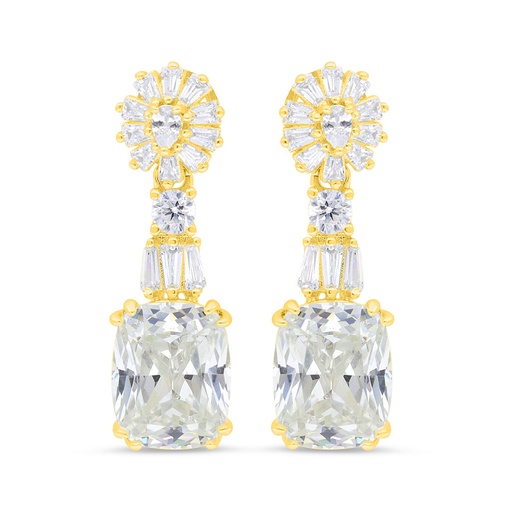 [EAR02CIT00WCZC038] Sterling Silver 925 Earring Gold Plated Embedded With Yellow Zircon And White CZ