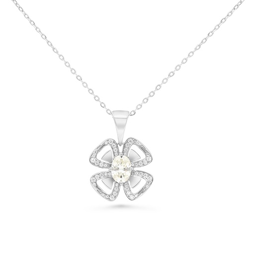 [NCL01CIT00WCZB122] Sterling Silver 925 Necklace Rhodium Plated Embedded With Yellow Zircon And White CZ