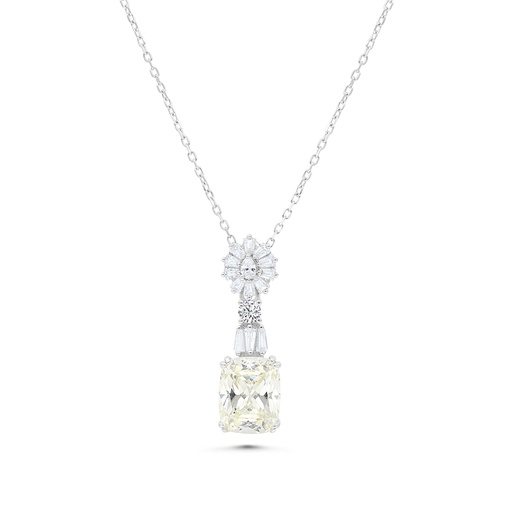 [NCL01CIT00WCZB131] Sterling Silver 925 Necklace Rhodium Plated Embedded With Yellow Zircon And White CZ