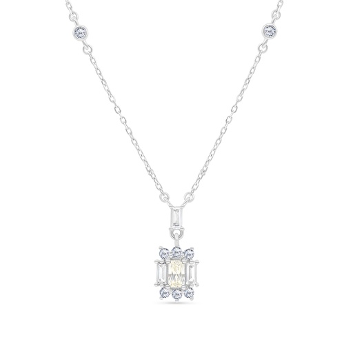 [NCL01CIT00WCZB139] Sterling Silver 925 Necklace Rhodium Plated Embedded With Yellow Zircon And White CZ