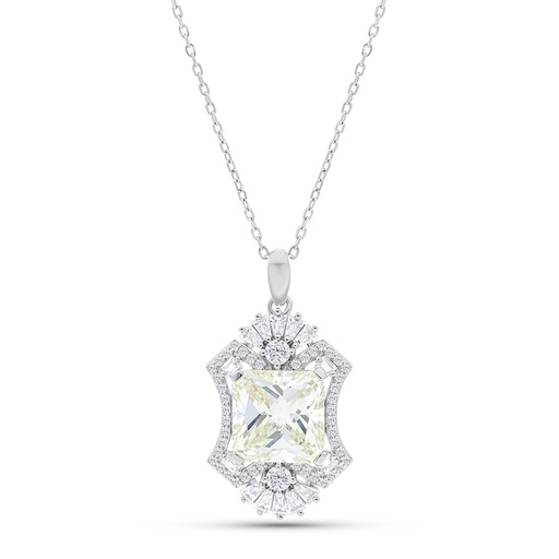 [NCL01CIT00WCZB160] Sterling Silver 925 Necklace Rhodium Plated Embedded With Yellow Zircon And White CZ