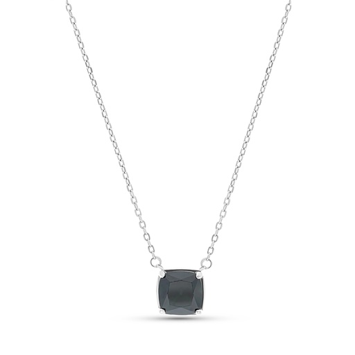 [NCL01EMR00000B133] Sterling Silver 925 Necklace Rhodium Plated Embedded With Emerald Zircon