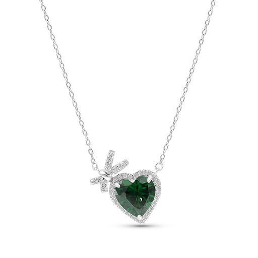 [NCL01EMR00WCZB127] Sterling Silver 925 Necklace Rhodium Plated Embedded With Emerald Zircon And White CZ