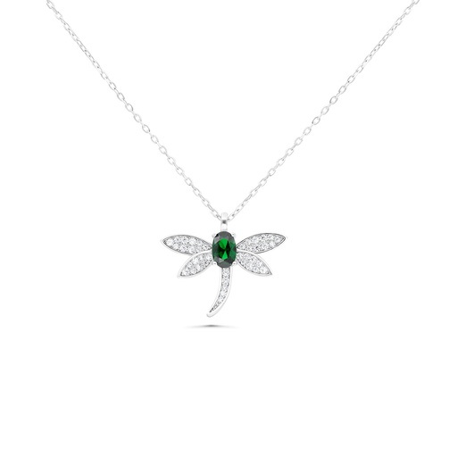 [NCL01EMR00WCZB163] Sterling Silver 925 Necklace Rhodium Plated Embedded With Emerald Zircon And White CZ