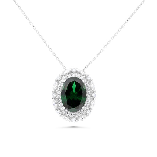 [NCL01EMR00WCZB177] Sterling Silver 925 Necklace Rhodium Plated Embedded With Emerald Zircon And White CZ