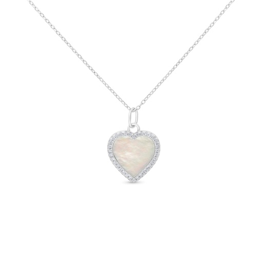 [NCL01MOP00WCZB161] Sterling Silver 925 Necklace Rhodium Plated Embedded With White Shell And White CZ