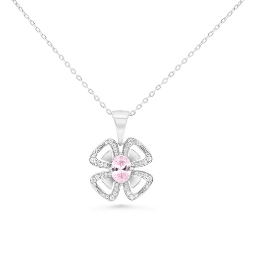 [NCL01PIK00WCZB122] Sterling Silver 925 Necklace Rhodium Plated Embedded With pink Zircon And White CZ