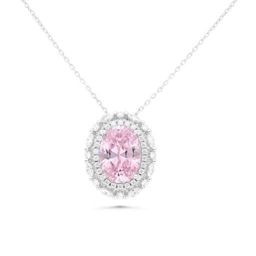 [NCL01PIK00WCZB177] Sterling Silver 925 Necklace Rhodium Plated Embedded With pink Zircon And White CZ