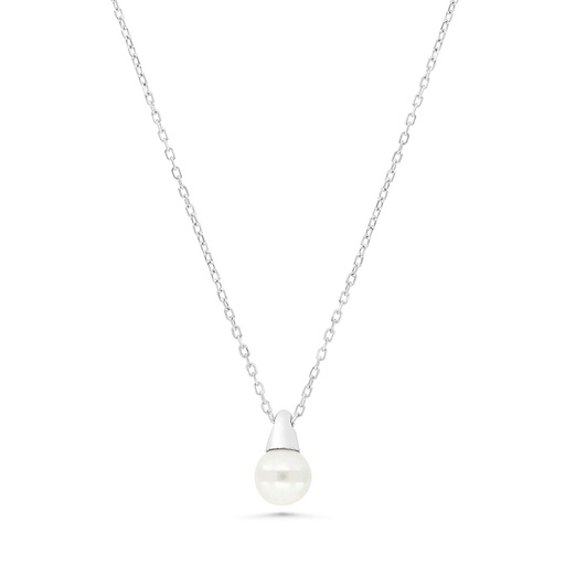 [NCL01PRL00000B154] Sterling Silver 925 Necklace Rhodium Plated Embedded With white Shell 
