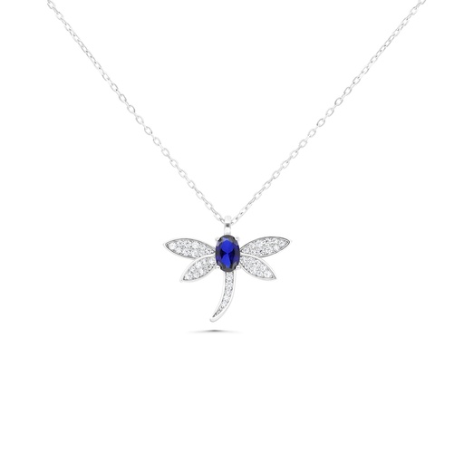 [NCL01SAP00WCZB163] Sterling Silver 925 Necklace Rhodium Plated Embedded With Sapphire Corundum And White CZ