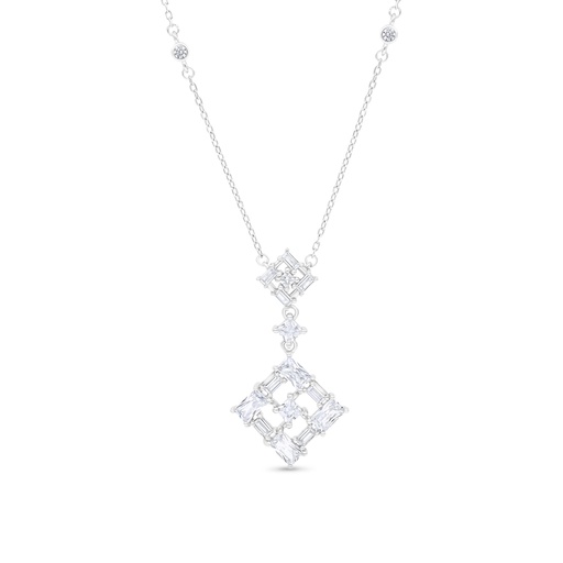 [NCL01WCZ00000B124] Sterling Silver 925 Necklace Rhodium Plated Embedded With White CZ