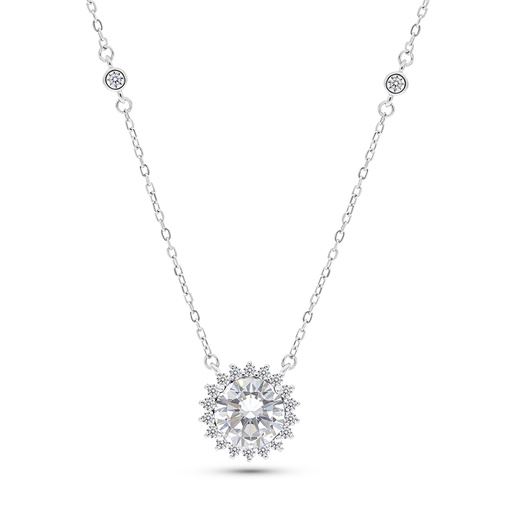 [NCL01WCZ00000B129] Sterling Silver 925 Necklace Rhodium Plated Embedded With White CZ