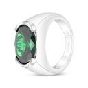 Sterling Silver 925 Ring Rhodium Plated Embedded With Emerald Zircon For Men