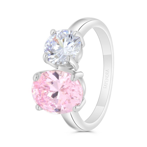 Sterling Silver 925 Ring Rhodium Plated Embedded With Pink Zircon 