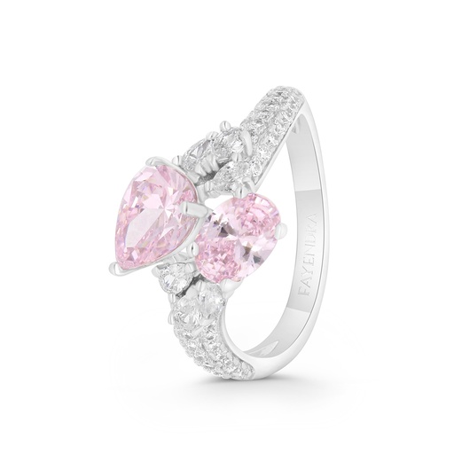 Sterling Silver 925 Ring Rhodium Plated Embedded With Pink Zircon And White CZ