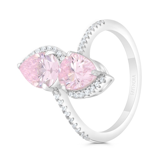 Sterling Silver 925 Ring Rhodium Plated Embedded With Pink Zircon And White CZ