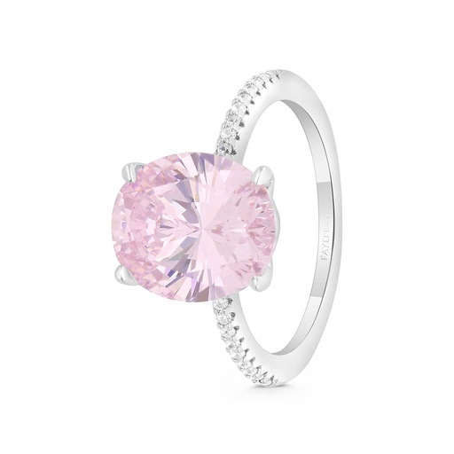 Sterling Silver 925 Ring Rhodium Plated Embedded With Pink Zircon And White CZ