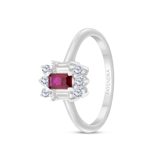 Sterling Silver 925 Ring Rhodium Plated Embedded With Ruby Corundum And White CZ