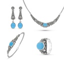 Sterling Silver 925 Set Embedded With Natural Processed Turquoise And Marcasite Stones