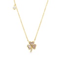 Sterling Silver 925 Necklace Gold Plated Embedded With Pink Shell And White CZ