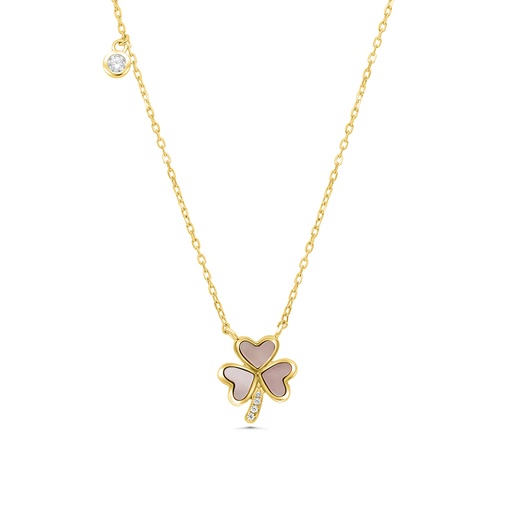 [NCL02PIK00WCZB183] Sterling Silver 925 Necklace Gold Plated Embedded With Pink Shell And White CZ