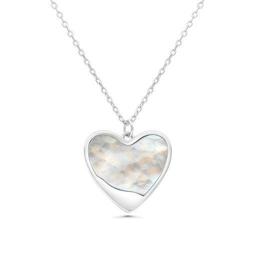 [NCL01MOP00000B191] Sterling Silver 925 Necklace Rhodium Plated Embedded With White Shell