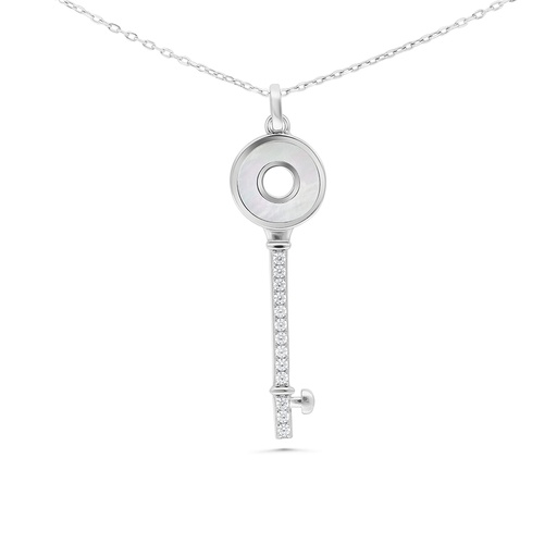 [NCL01MOP00WCZB195] Sterling Silver 925 Necklace Rhodium Plated Embedded With White Shell And White CZ