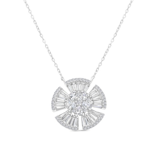 [NCL01WCZ00000B201] Sterling Silver 925 Necklace Rhodium Plated Embedded With White CZ