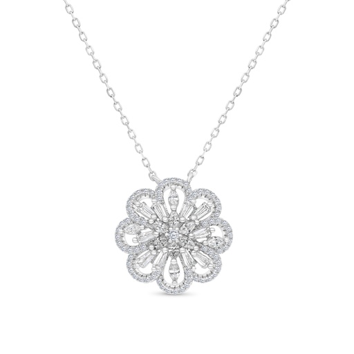 [NCL01WCZ00000B203] Sterling Silver 925 Necklace Rhodium Plated Embedded With White CZ