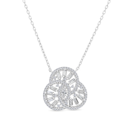 [NCL01WCZ00000B205] Sterling Silver 925 Necklace Rhodium Plated Embedded With White CZ