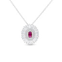 Sterling Silver 925 Necklace Rhodium Plated Embedded With Ruby Corundum And White CZ