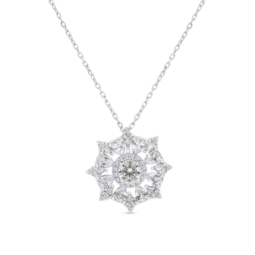 [NCL01CIT00WCZB210] Sterling Silver 925 Necklace Rhodium Plated Embedded With Yellow Zircon And White CZ