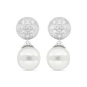 Sterling Silver 925 Earring Rhodium Plated Embedded With White Shell Pearl And White CZ