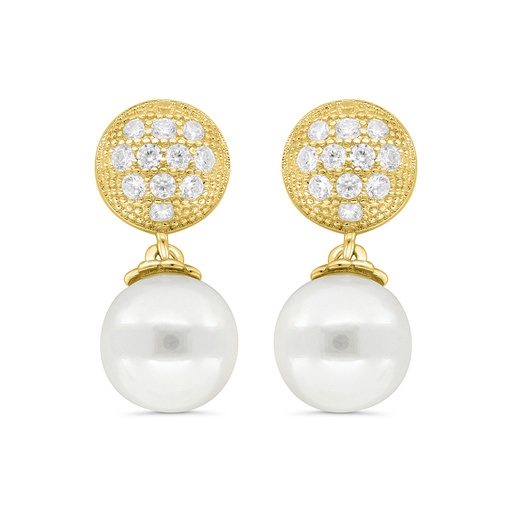 [EAR02PRL00WCZC089] Sterling Silver 925 Earring Gold Plated Embedded With White Shell Pearl And White CZ