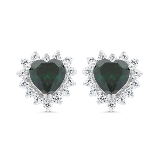 [EAR01EMR00WCZC121] Sterling Silver 925 Earring Rhodium Plated Embedded With Emerald Zircon And White CZ