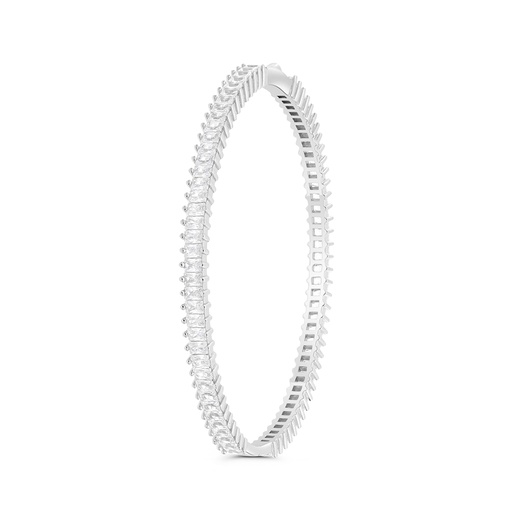 [BNG01WCZ00000A076] Sterling Silver 925 Bangle Rhodium Plated Embedded With White CZ