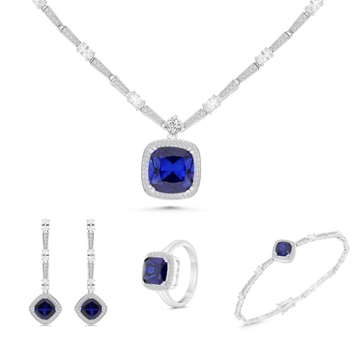 Sterling Silver 925 SET Rhodium Plated Embedded With Sapphir Zircon And White CZ