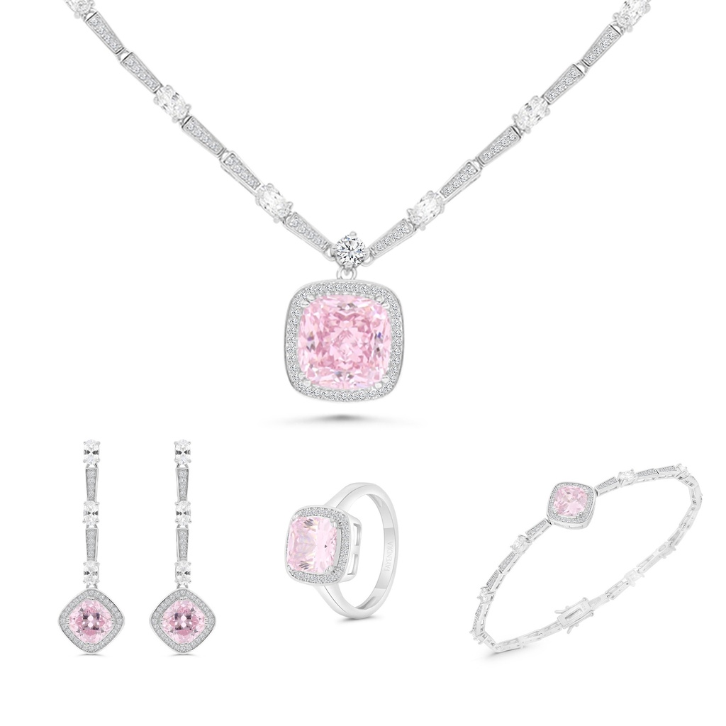 Sterling Silver 925 SET Rhodium Plated Embedded With pink Zircon