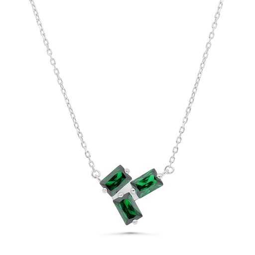 [NCL01EMR00000B241] Sterling Silver 925 Necklace Rhodium Plated Embedded With Emerald Zircon