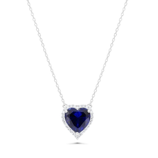 [NCL01SAP00WCZB252] Sterling Silver 925 Necklace Rhodium Plated Embedded With Sapphire Corundum And White CZ