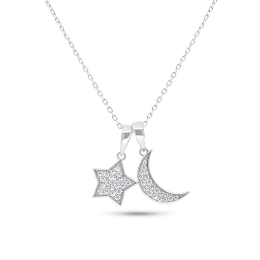 [NCL01WCZ00000B261] Sterling Silver 925 Necklace Rhodium Plated Embedded With White CZ