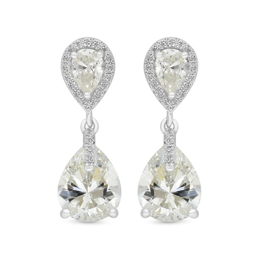 [EAR01CIT00WCZC180] Sterling Silver 925 Earring Rhodium Plated Embedded With Yellow Zircon And White CZ
