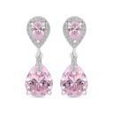 Sterling Silver 925 Earring Rhodium Plated Embedded With pink Zircon And White CZ