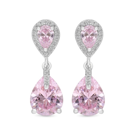 [EAR01PIK00WCZC180] Sterling Silver 925 Earring Rhodium Plated Embedded With pink Zircon And White CZ